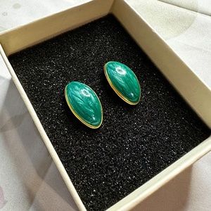 Vintage 80s Lake Superior Green Shimmering Enamel Ear Studs
